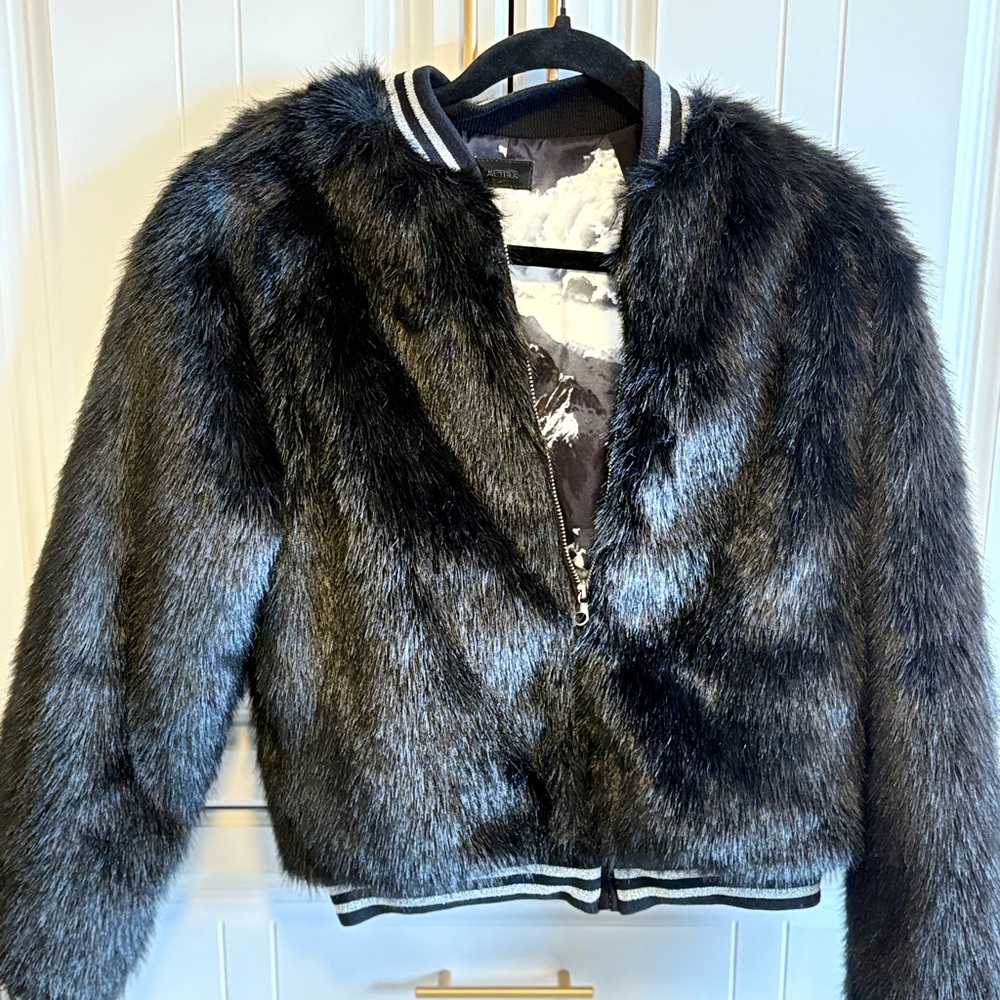 MOTHER Kids Faux Fur Jacket - Black and Gray